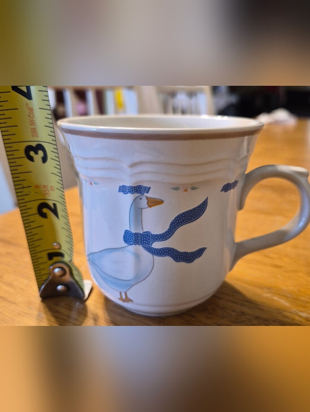 Vintage Newcor Stoneware Countryside Coffee Mug White Blue Goose Bow Tea Cup